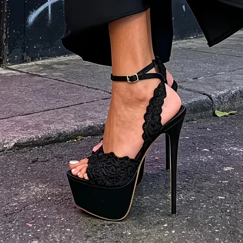 Women's 16cm Stiletto Sandals – Open Toe Buckle Strap Heels Stiletto Heel Sandals Axl