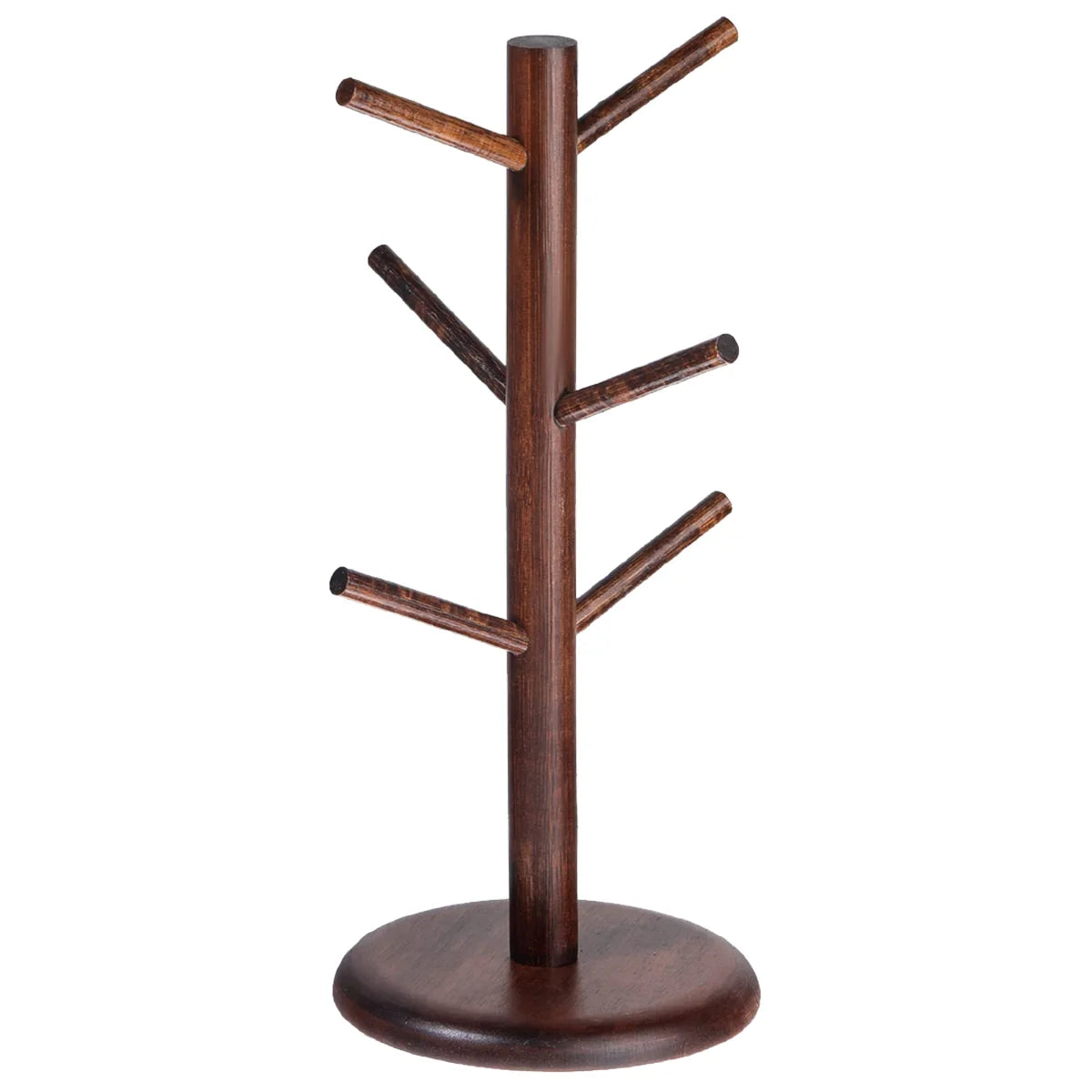 Bamboo Mug Tree Stand – 6-Cup Space-Saving Kitchen Organizer Mug Tree Stand Axl Brown