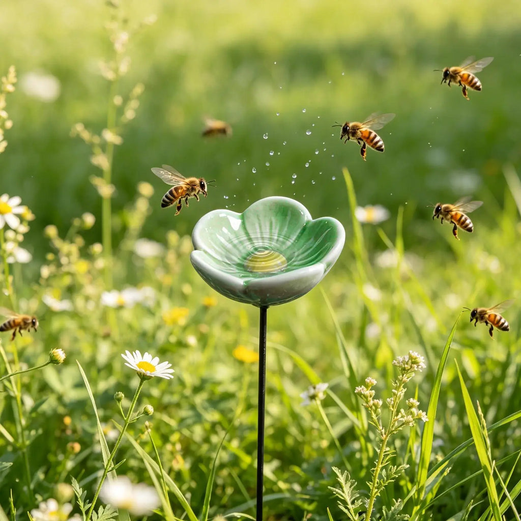 Ceramic Flower Bee Watering Station Garden Stake | Bird Bath Garden Stake Bath Axl