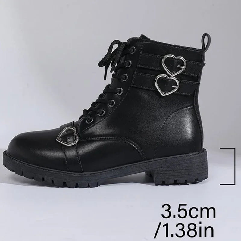 Women's Platform Ankle Boots – Metal Heart Buckle & Zip Platform Ankle Boots Axl