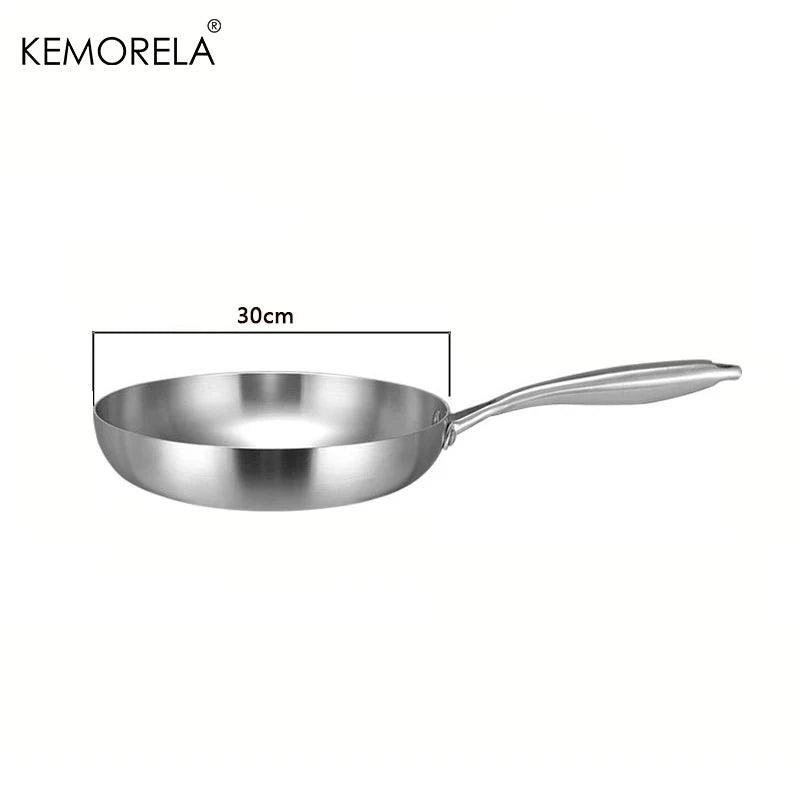 KEMORELA 24cm 304 Stainless Steel Frying Pan 3-Ply Skillet Stainless Steel Skillet Axl 30CM