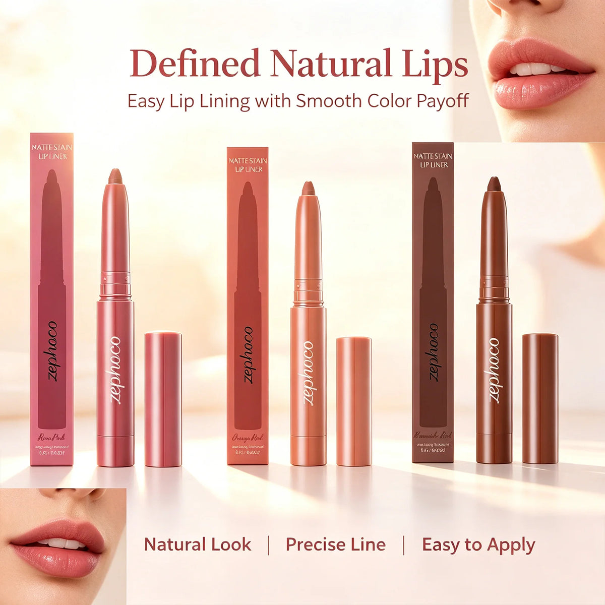 Matte Lip Liner Set – 3 Shades, Long-Lasting Color Lock Matte Lip Liner Axl