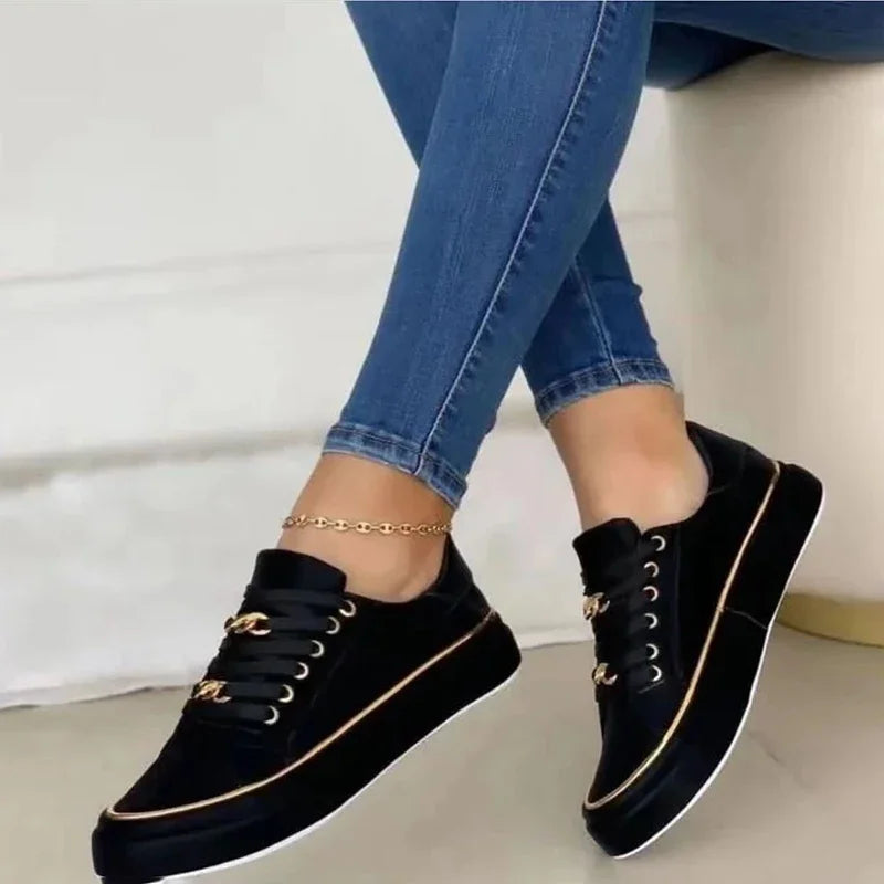 Women's Chain Platform Sneakers – Lace-Up Leather Walking Shoes Platform Sneakers Axl