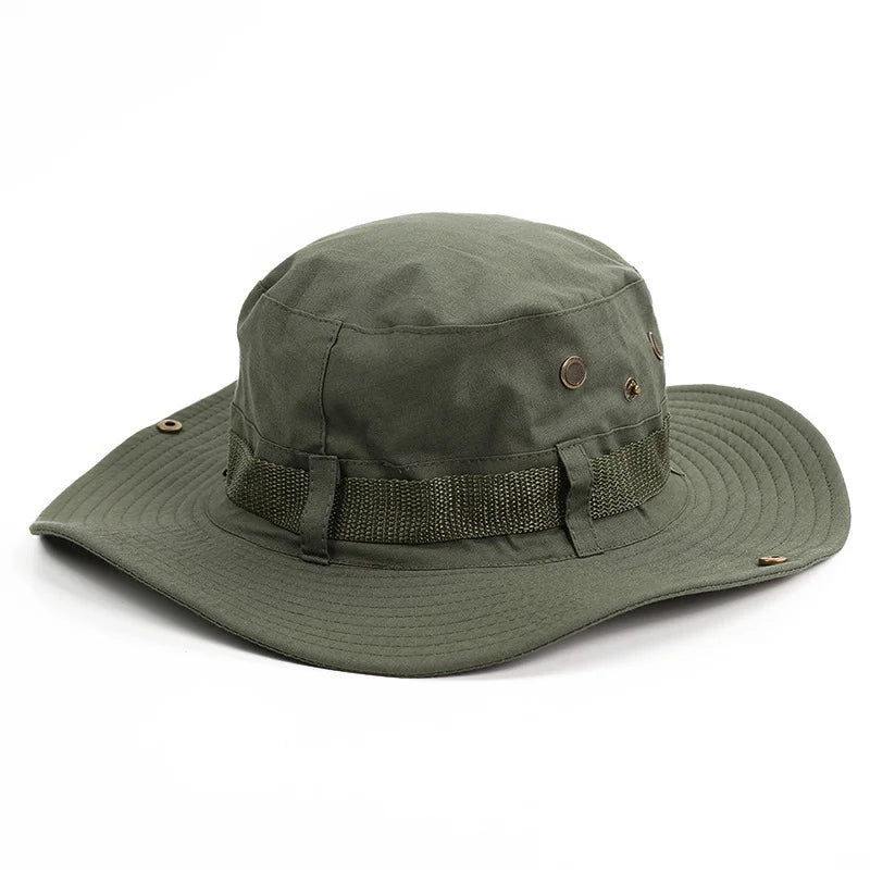 Wide Brim Cotton Fishing Hat – Bucket & Cowboy Cap + Strap Wide Brim Hat Axl green-1pcs One Size