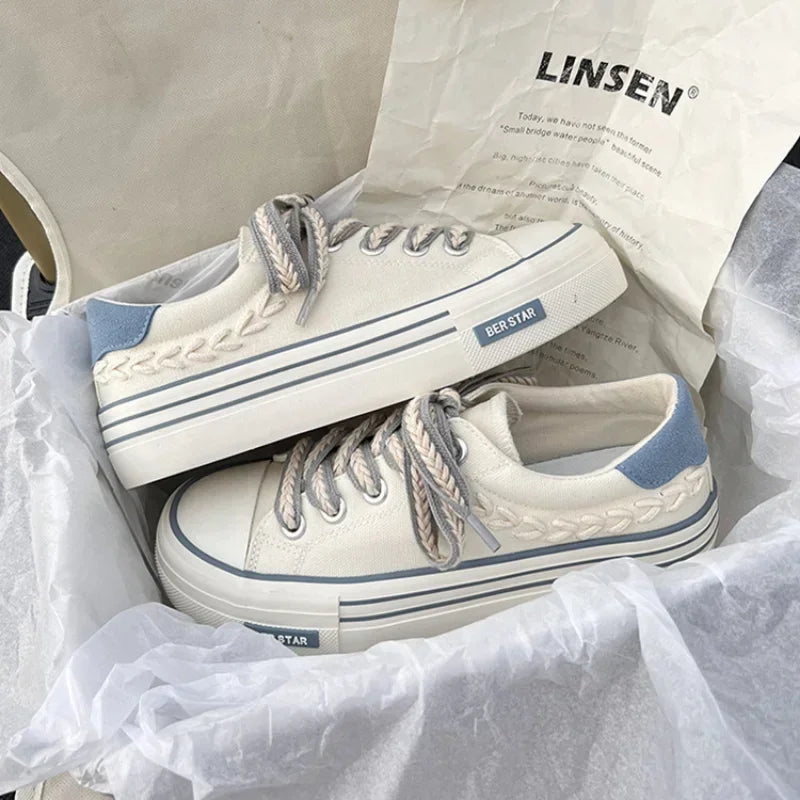 Women's Platform Canvas Chunky Sneakers | Height Boosting Platform Canvas Sneakers Axl Blue 38
