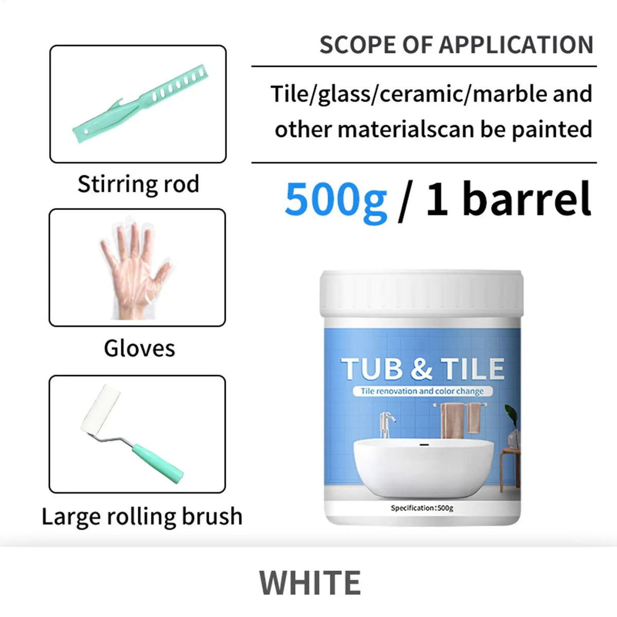 Quick-Dry Tub & Tile Refinishing Paint Kit – 500g Tile Refinishing Kit Axl