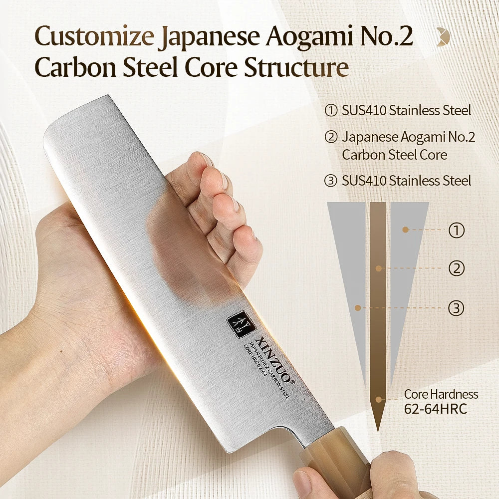XINZUO 7" Nakiri Knife Aogami No.2 Carbon Steel | Octagonal Handle Japanese Chef Knife Axl