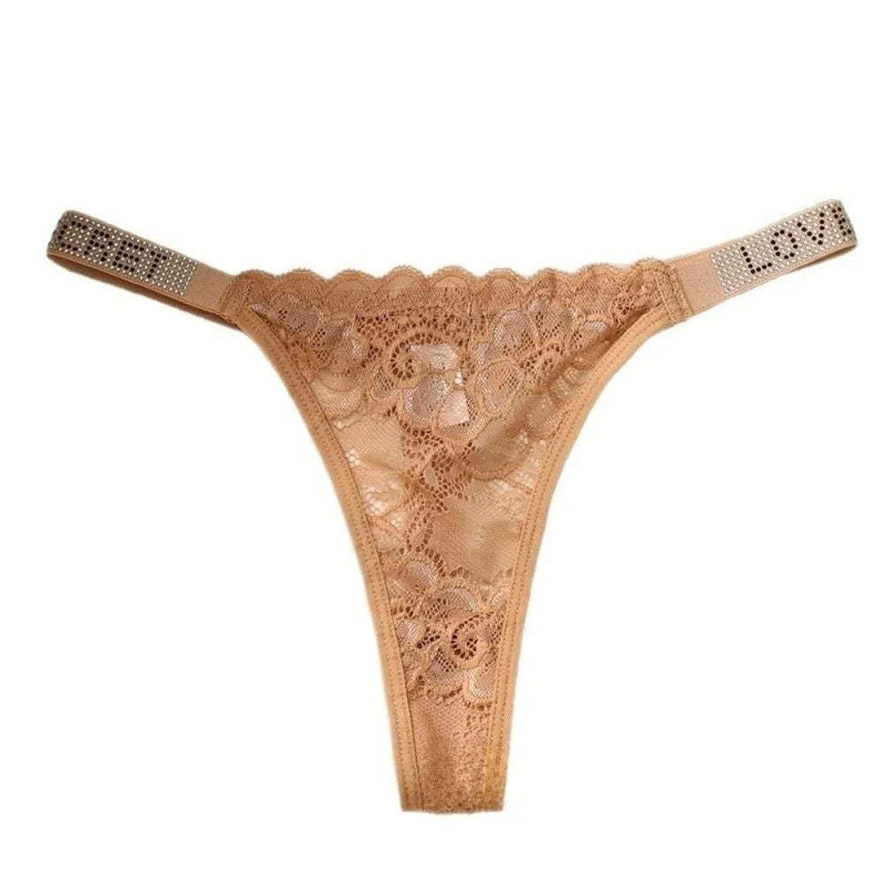 Women's Lace Thong Panties – Seamless Mid-Rise T-Back Lace Thong Panties Axl Skin Color 1XL 1pc