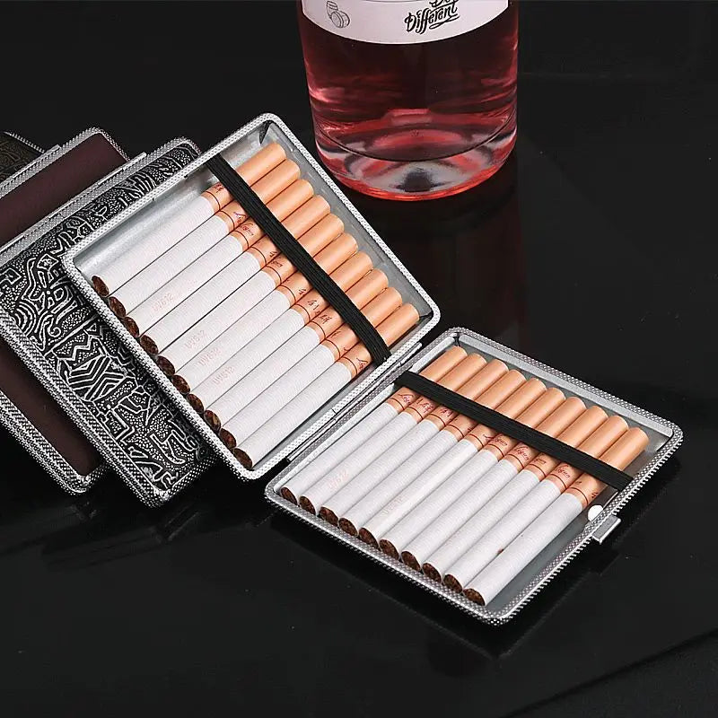 20-Stick Double Layer Metal Cigarette Case – Black Cigarette Case Axl