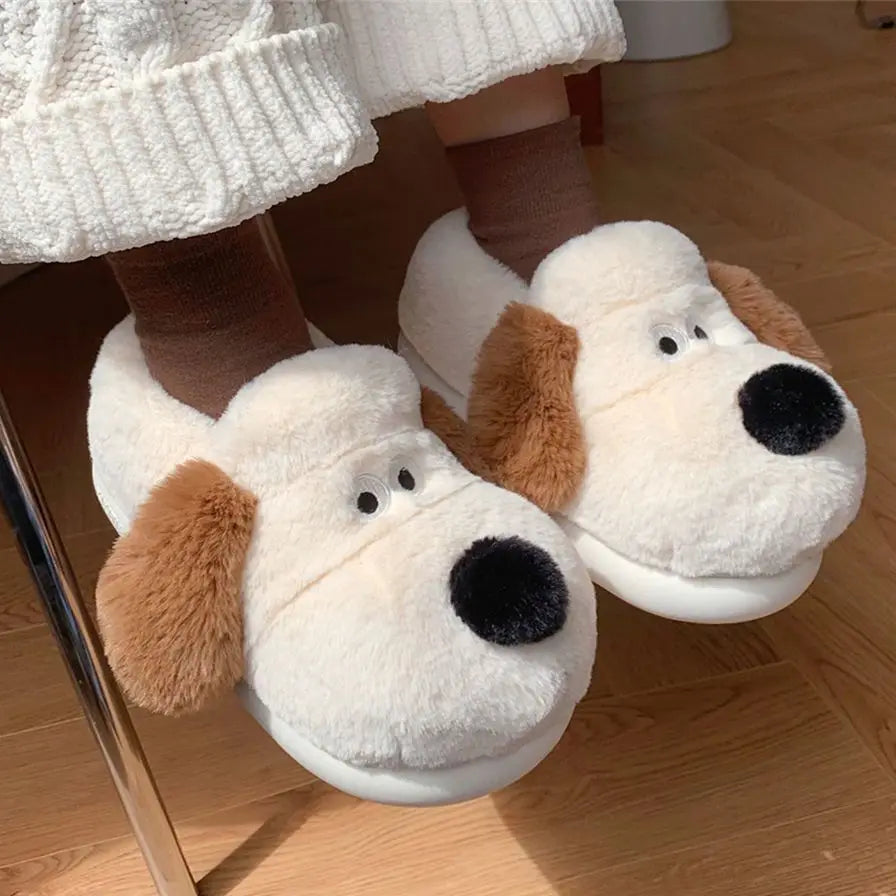 Fluffy Dog Slippers – Warm Furry Animal Slide Shoes for Women Fluffy Animal Slippers Axl