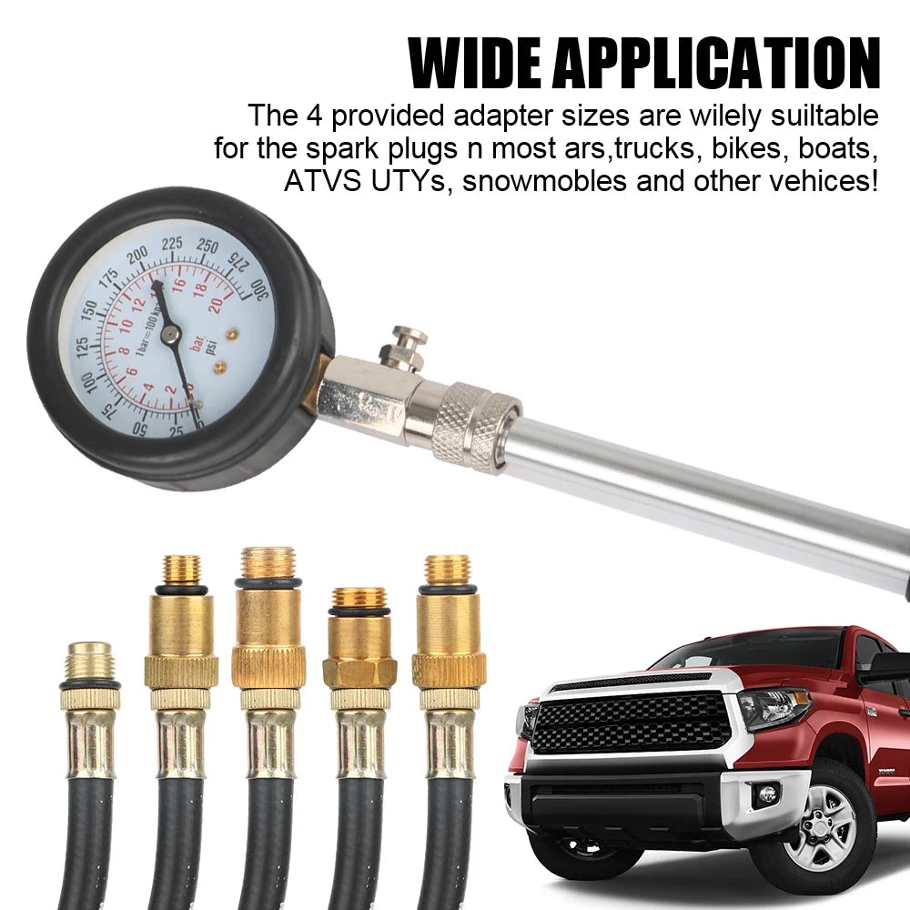 Engine Compression Tester Kit 0-300 PSI | M10 M12 M14 M18 Compression Tester Kit Axl