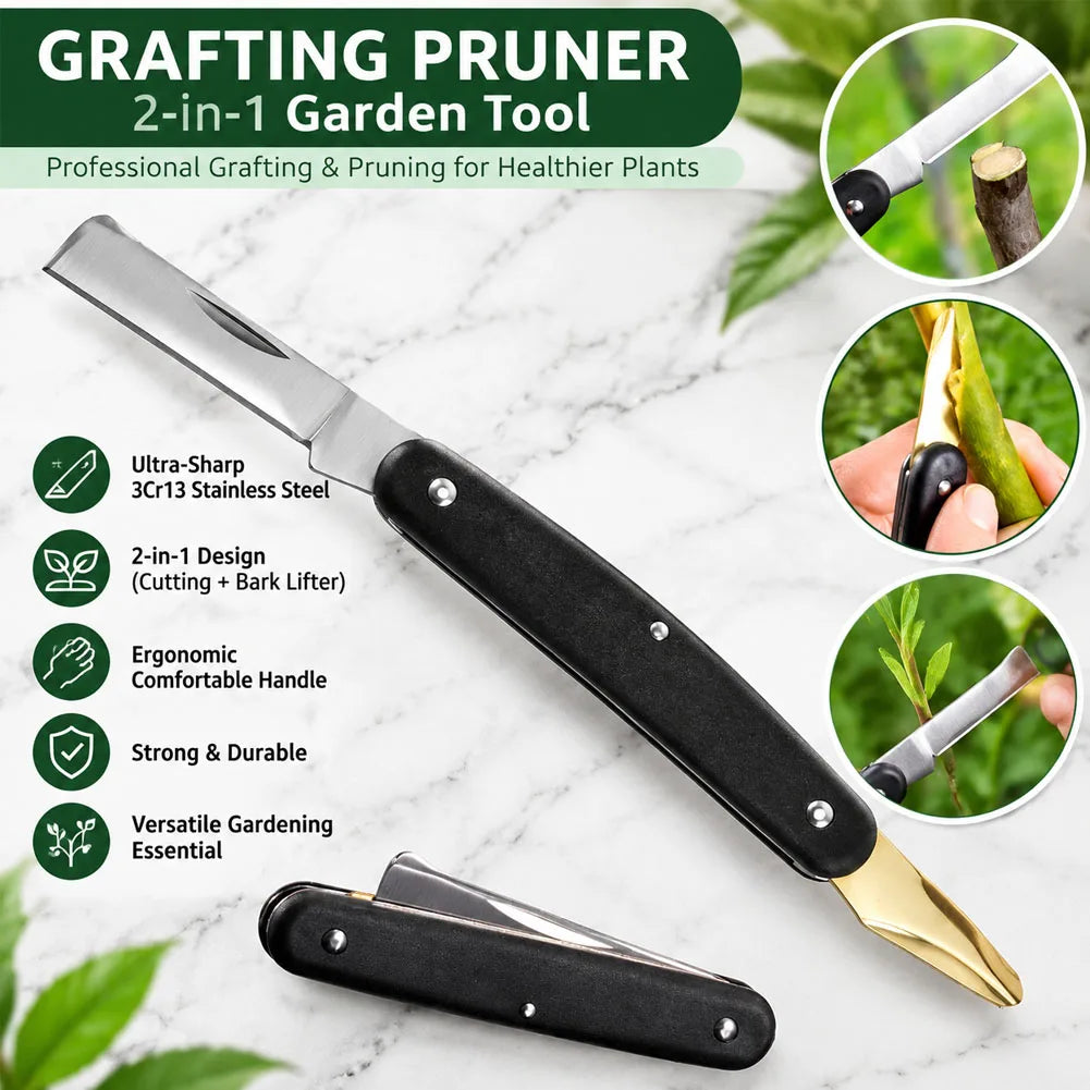 Foldable Grafting Knife – 2-in-1 Stainless Steel Budding Tool Grafting Pruning Knife Axl