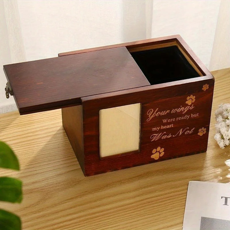 Wooden Pine Pet Urn with Photo Frame – Dog & Cat Memorial Pet Memorial Urn Axl