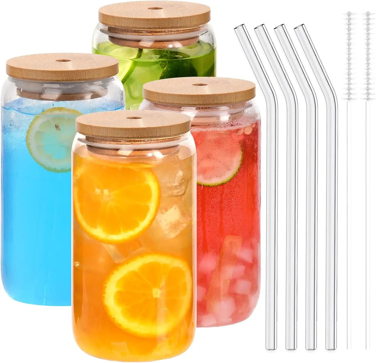 Can Shaped Glass Cups 540ml – Bamboo Lids & Glass Straws Glass Drinkware Set Axl