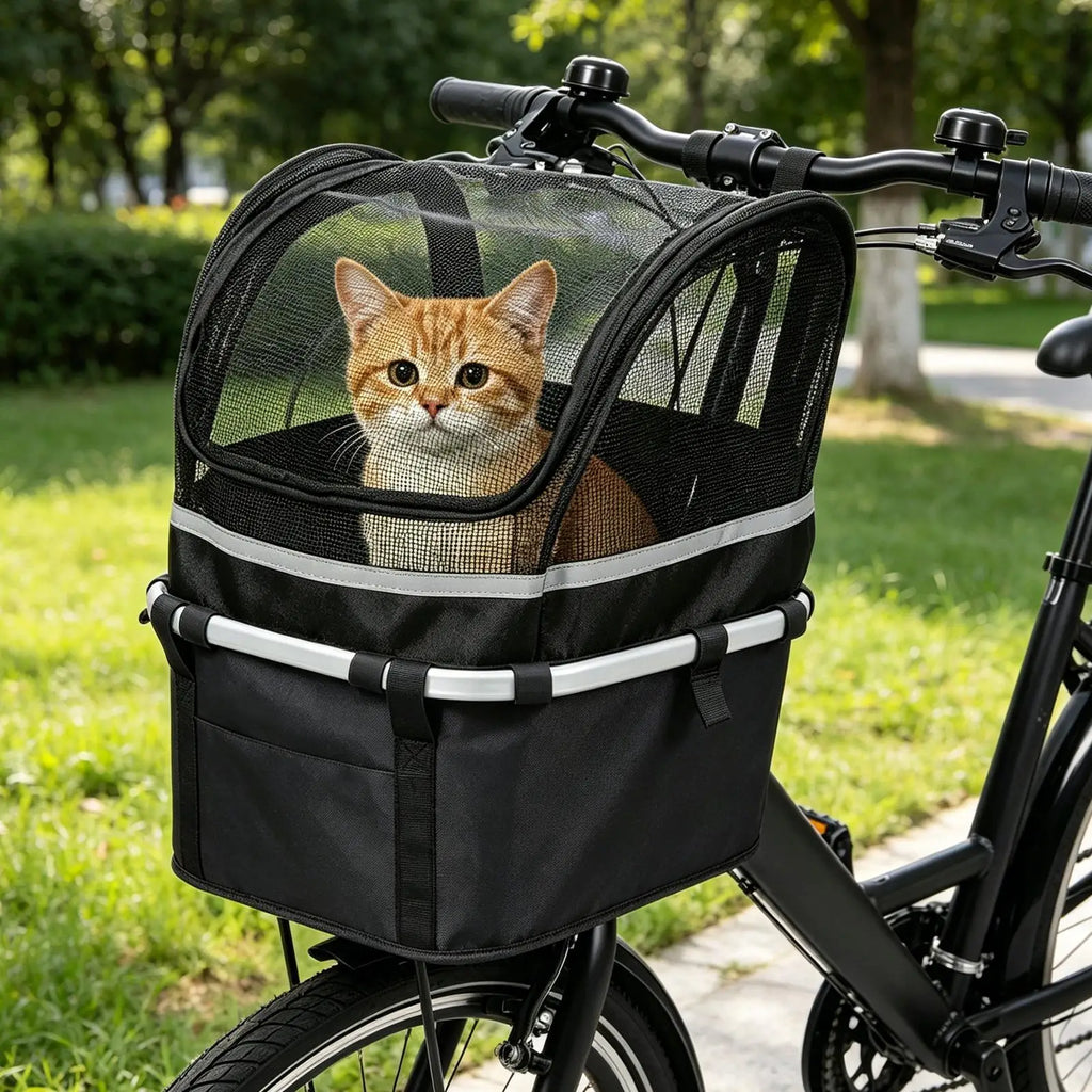 Dog Bike Basket – Handlebar Pet Carrier with Mesh Window Pet Bicycle Carrier Axl