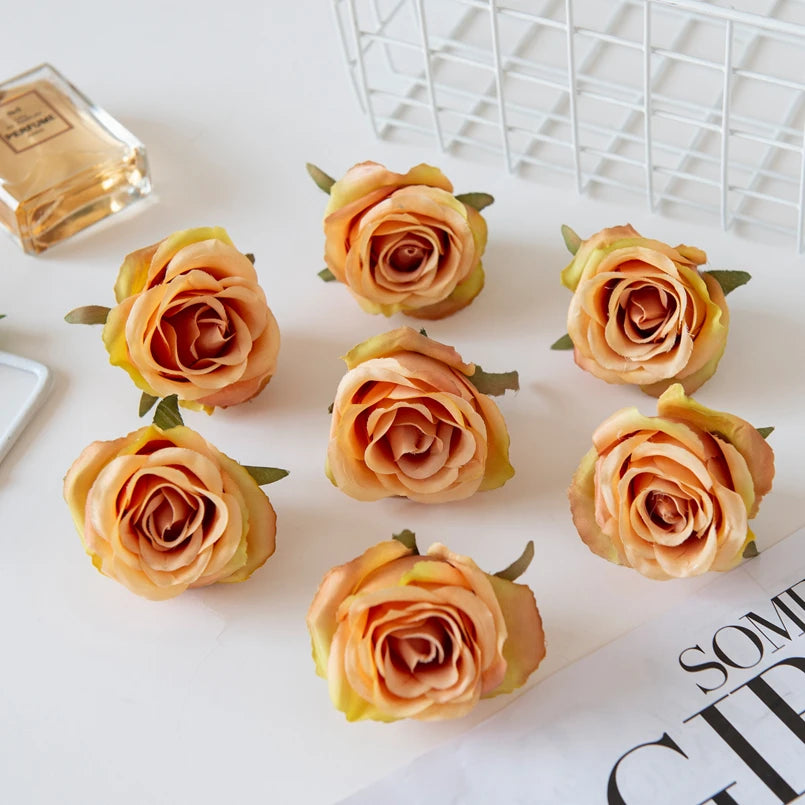 Artificial Silk Rose Flower Heads – 15 or 30 Pcs Wedding Décor Artificial Silk Flowers Axl light orange 15 pcs