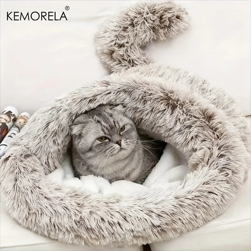 KEMORELA Plush Cat Sleeping Bag – Warm Cozy Pet Bed Cat Sleeping Bag Axl Brown