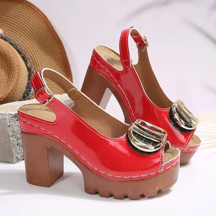HAJINK Women's Heeled Sandals – Buckle Strap, Plus Size 5–13 Women's Heeled Sandals Axl Red 36
