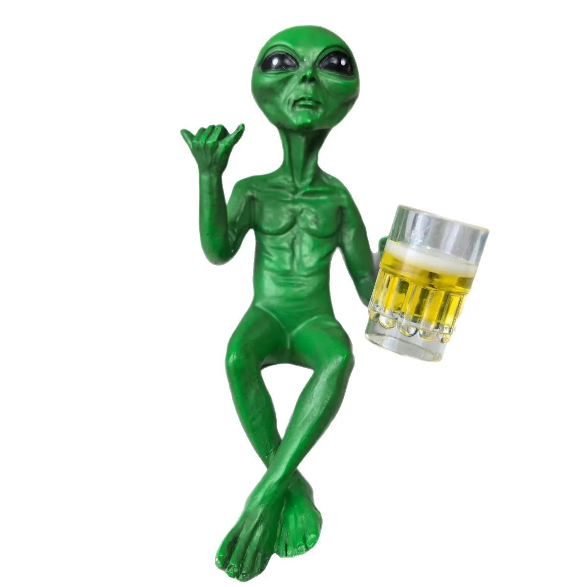 Funny Beer Drinking Alien Statue – Resin Garden & Desk Ornament Novelty Resin Statue Axl