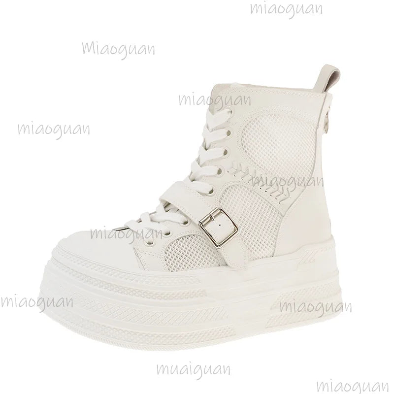 Women's High Top Buckle Lace-Up Short Boots – Thick Sole Women's Short Boots Axl