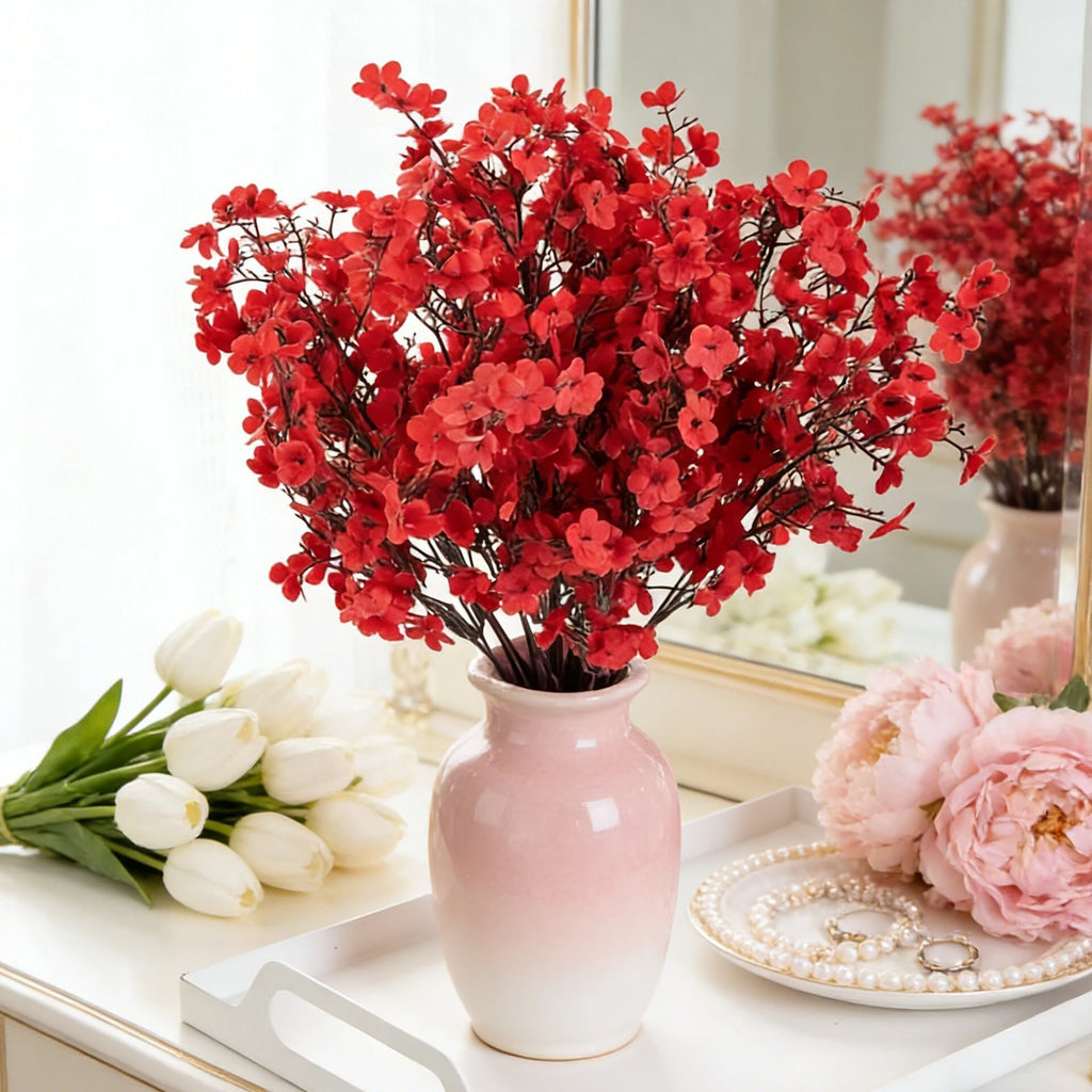 Silk Artificial Gypsophila Peach Blossom Stems | Wedding Décor Artificial Flower Stems Axl