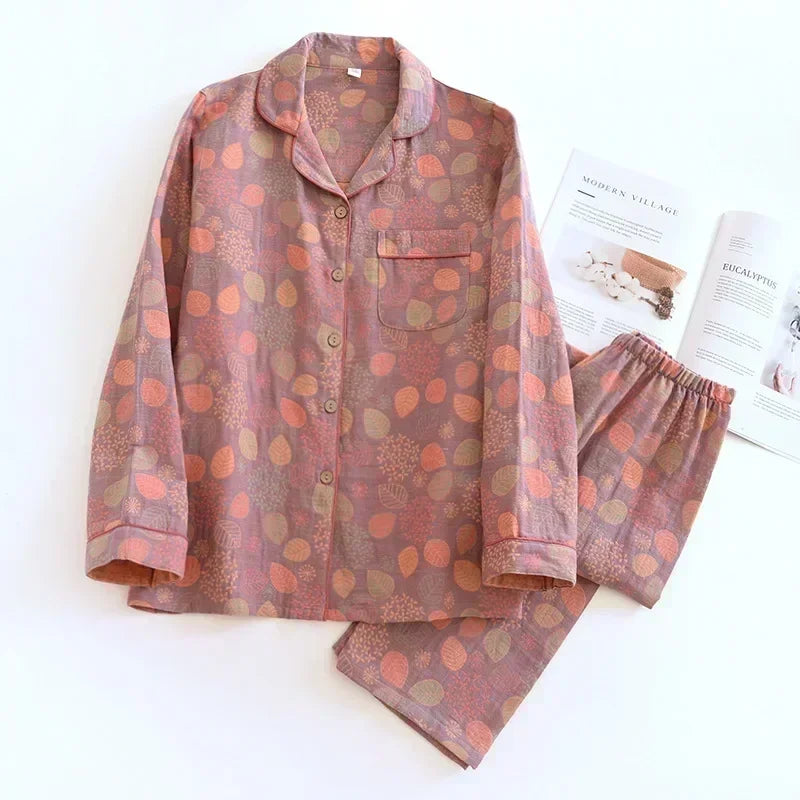 Women's 100% Cotton Floral Pajama Set – Long Sleeve Two-Piece Women's Pajama Set Axl