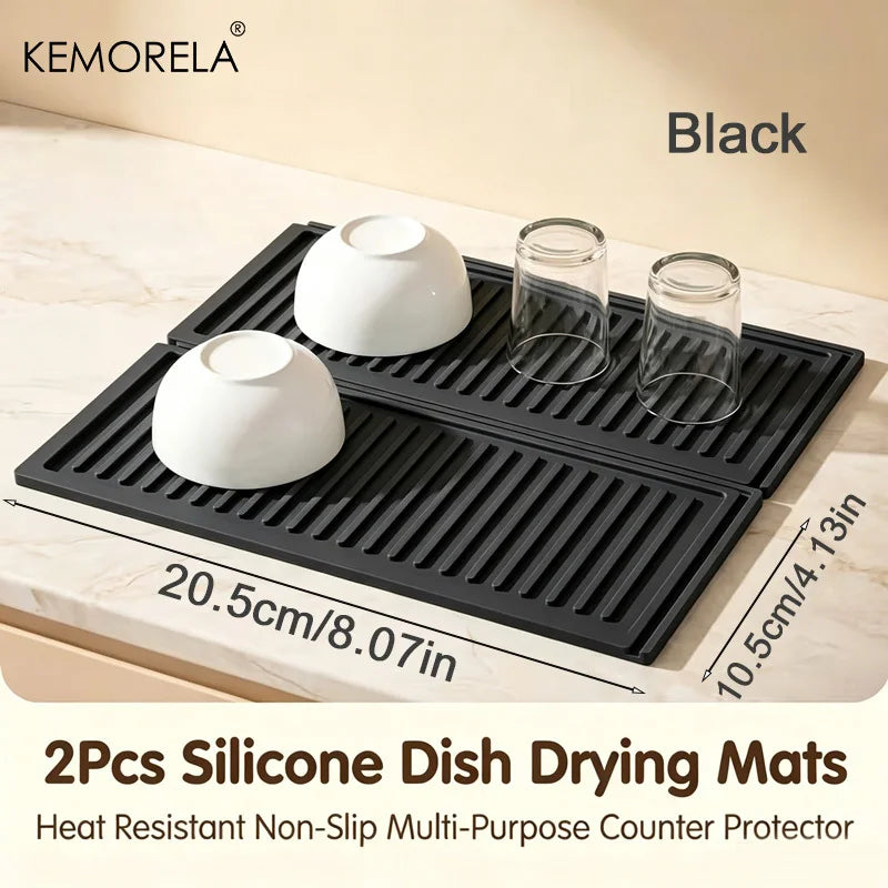2pc Silicone Dish Drying Mats – Non-Slip & Heat Resistant Dish Drying Mat Axl 2PCS-Black L