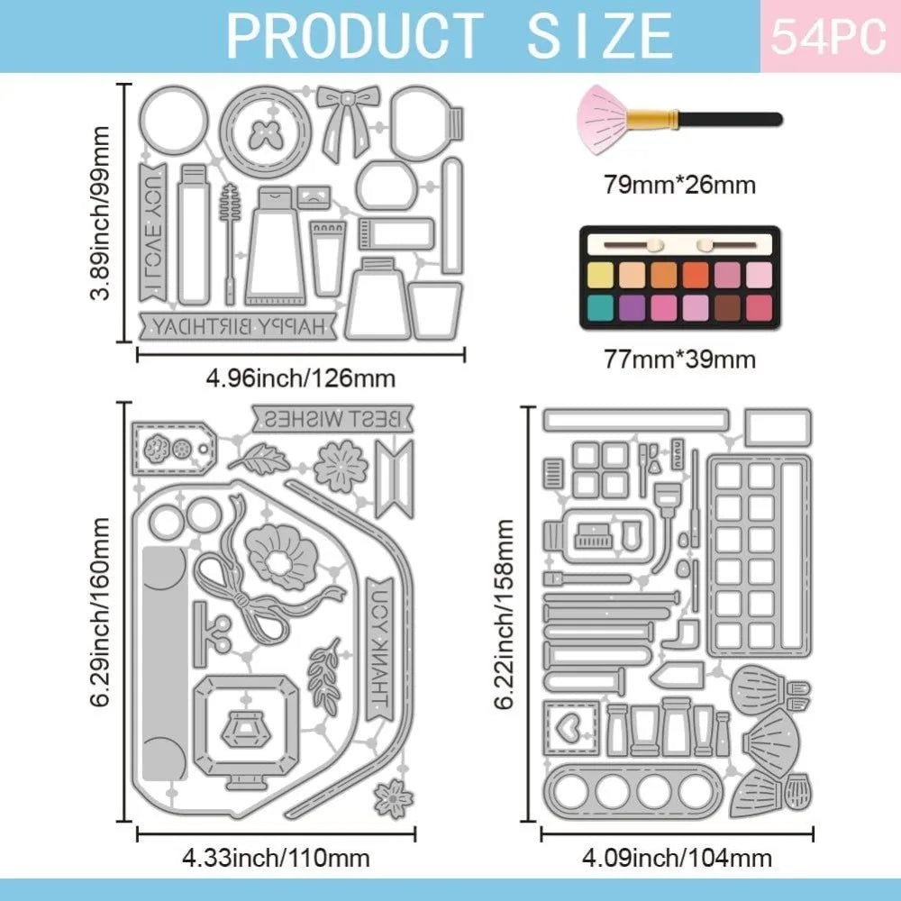 54 Pc Cosmetic Flower Bag Cutting Dies – DIY Scrapbooking Set Craft Cutting Dies Axl