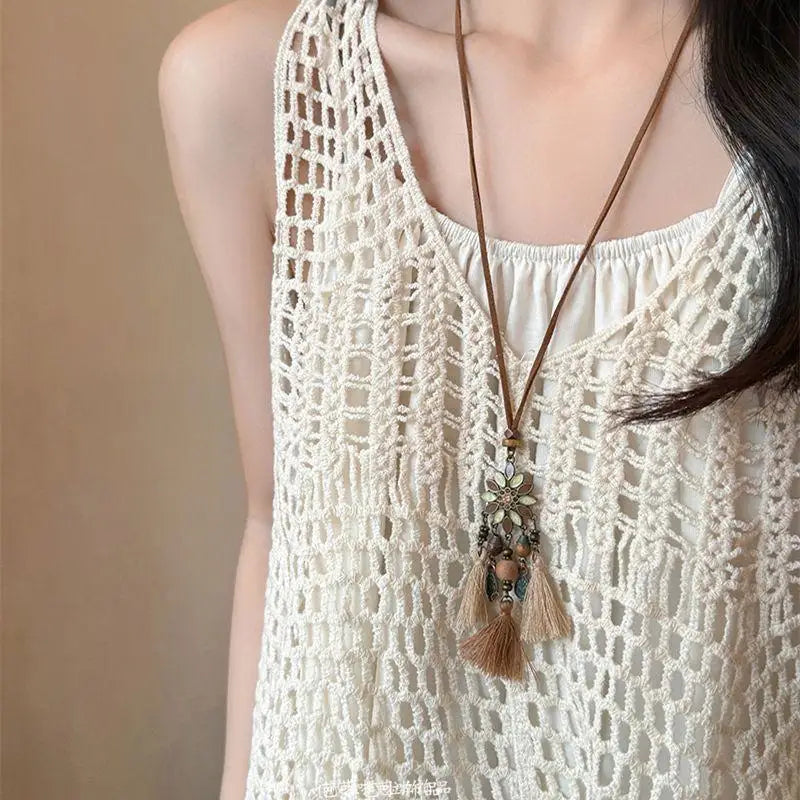 Vintage Boho Layered Metal Necklace – Antique Long Chain Pendant Boho Chain Necklace Axl A6