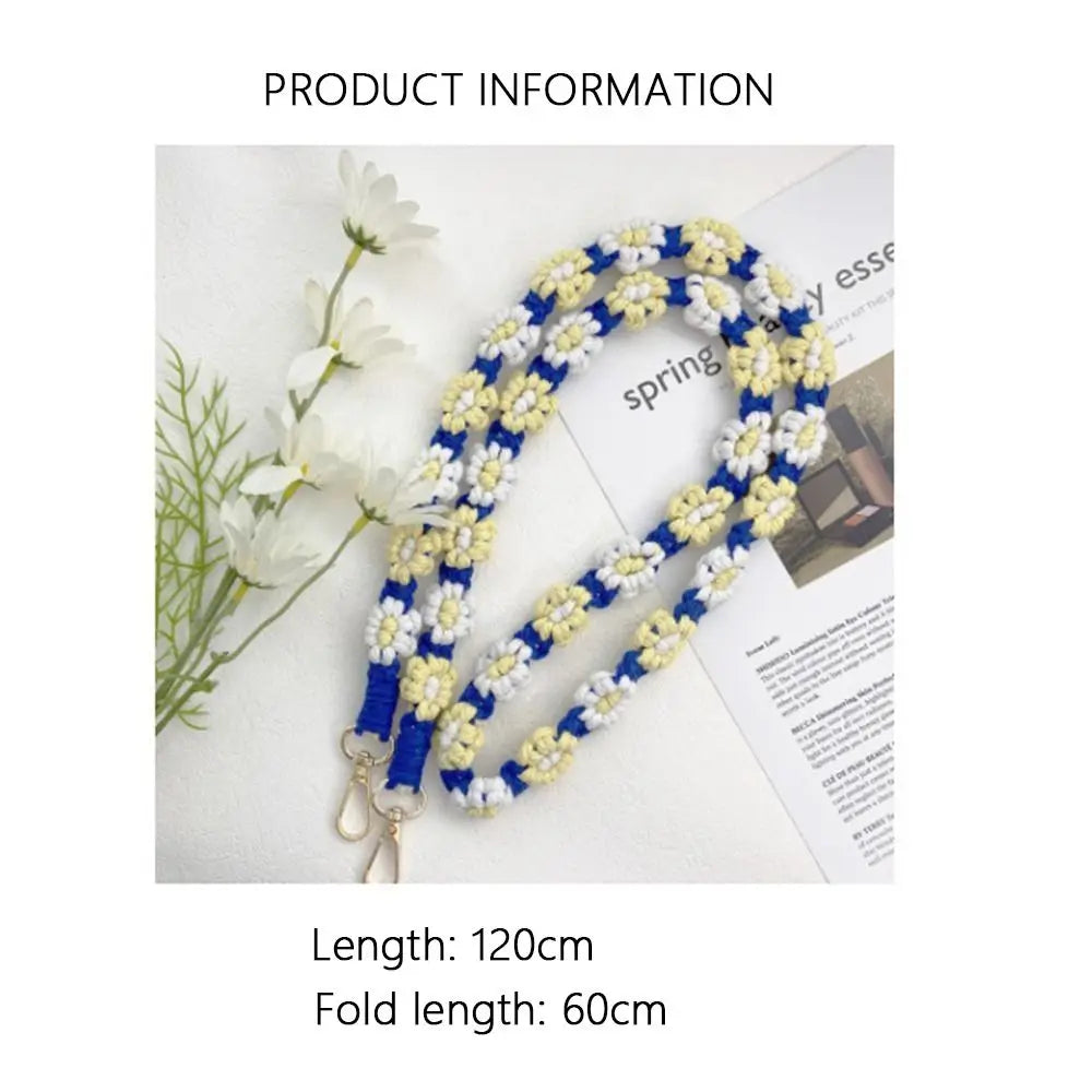 Handmade Daisy Macrame Keychain – Boho Wrist Strap for Women Macrame Keychain Axl
