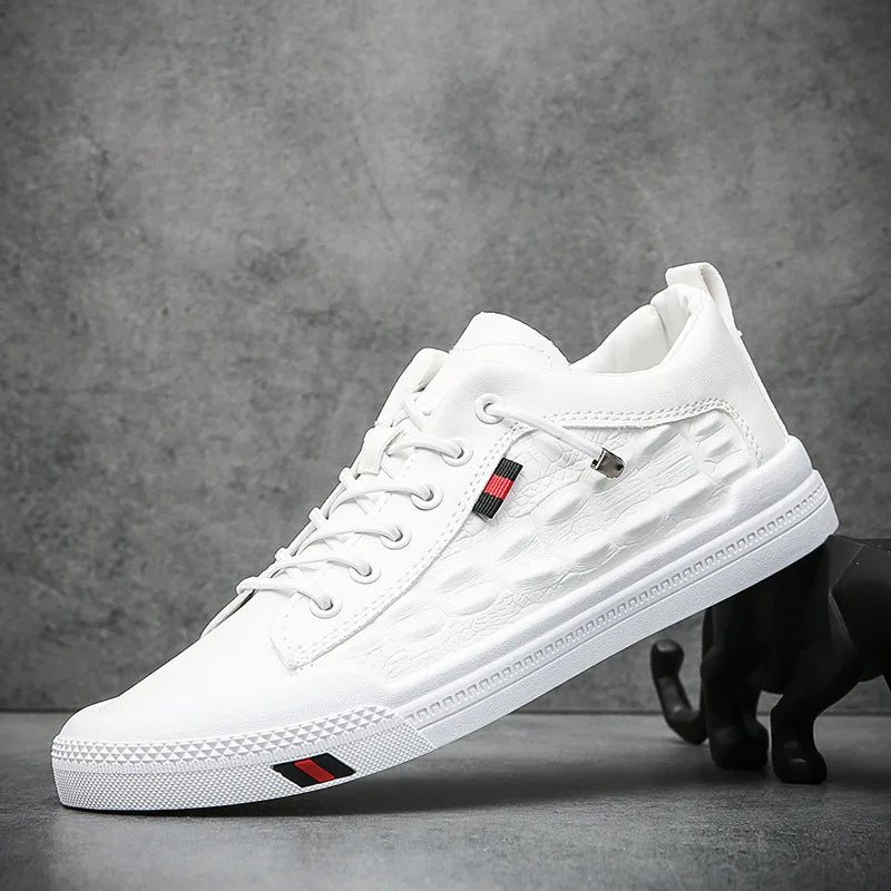 Men's White Vulcanized Casual Flat Sneakers | Lace-Up Board Shoes Men's Casual Sneakers Axl WHITE 44