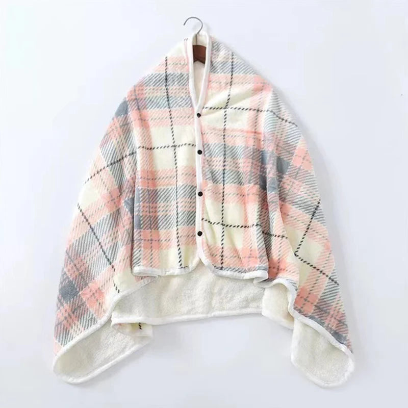 Wearable Plaid Fleece Blanket with Button | Warm Cozy Throw Wearable Fleece Blanket Axl E 100X140CM