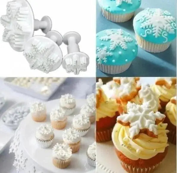 3-Piece Snowflake Fondant Plunger Cutter Set | Cake Decorating Fondant Plunger Cutter Axl