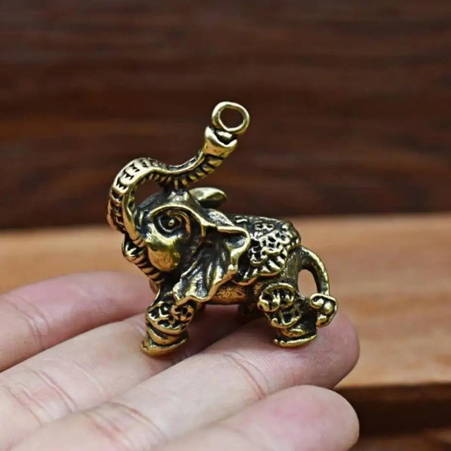 Brass Elephant Keychain – Retro Copper Animal Charm Key Ring Animal Charm Keychain Axl