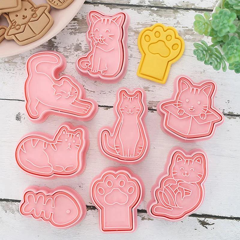 8-Piece Cat Animal Cookie Cutter Set – 3D Stamp Baking Mold Cookie Cutter Set Axl