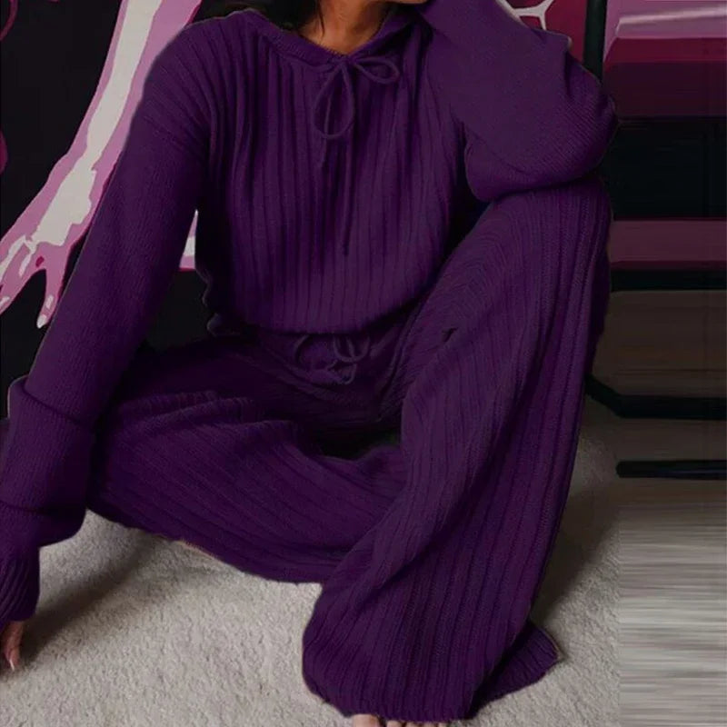 Women's 2-Piece Hooded Pajama Set – Long Sleeve Loungewear Women's Pajama Set Axl PURPLE M