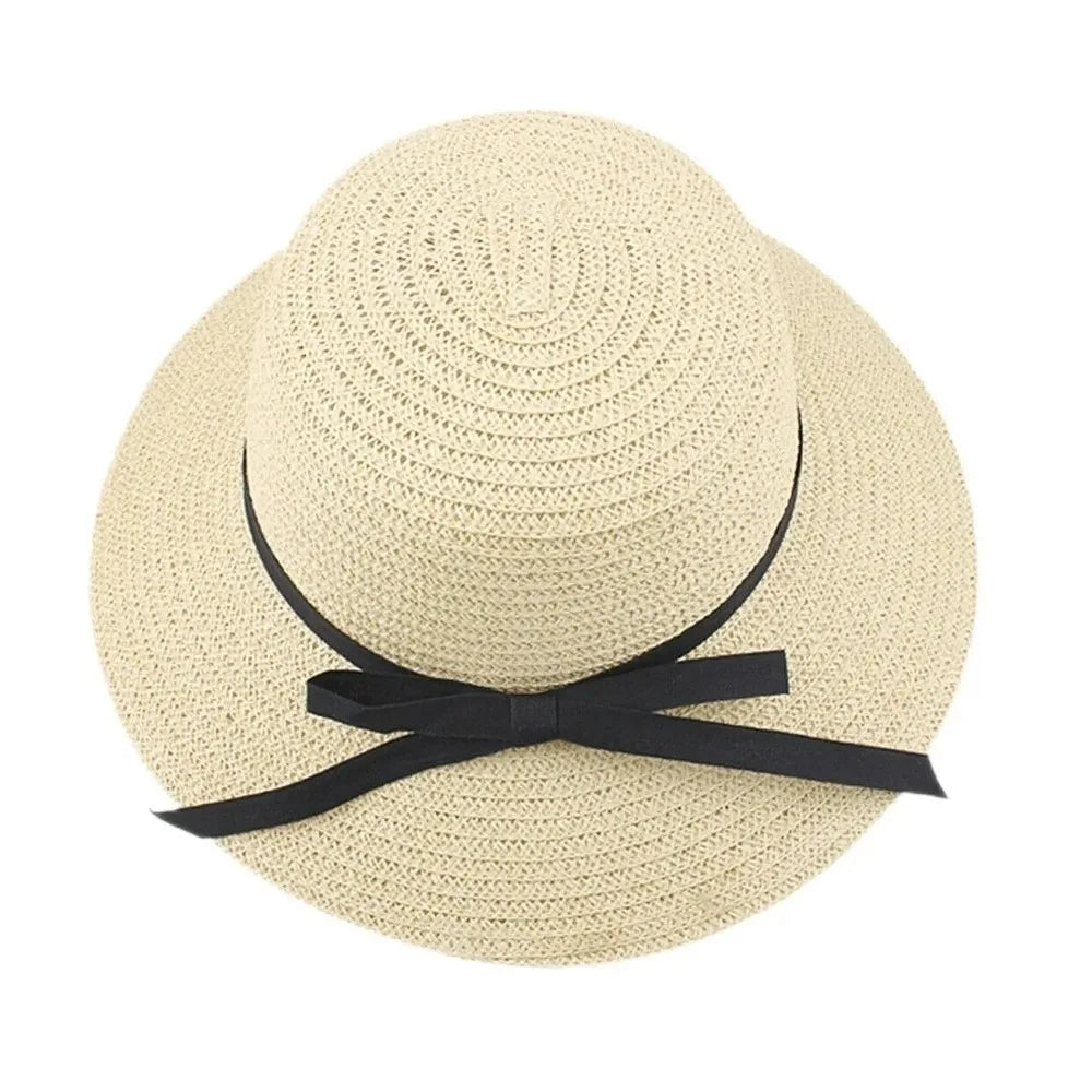 Women's Wide Brim Straw Bow Hat – Bohemian Beach Bucket Hat Wide Brim Sun Hat Axl Beige