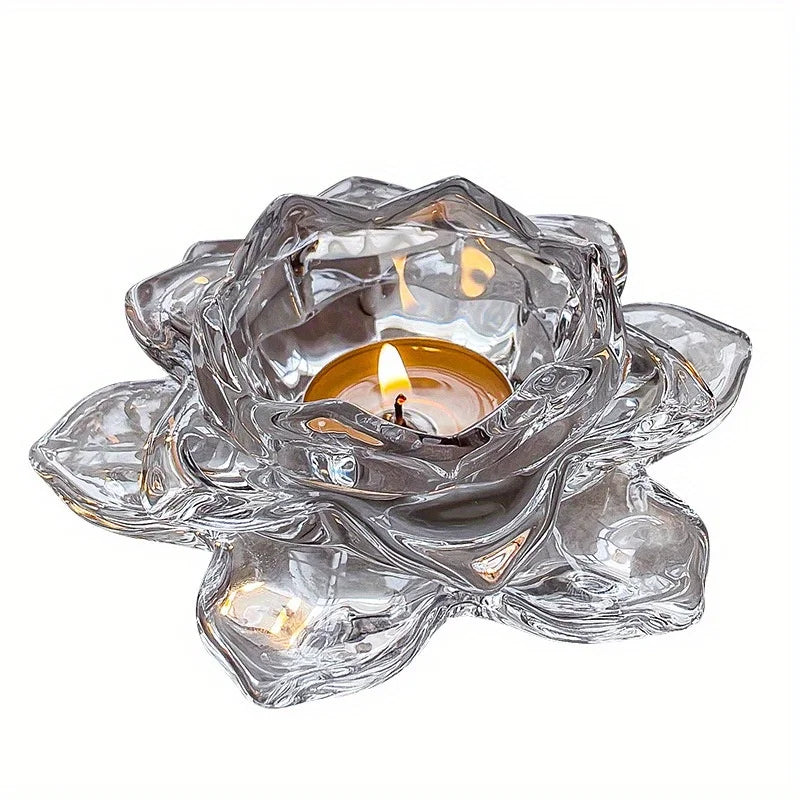 Lotus Crystal Glass Candle Holder | Chinese Style Home Décor Glass Candle Holder Axl
