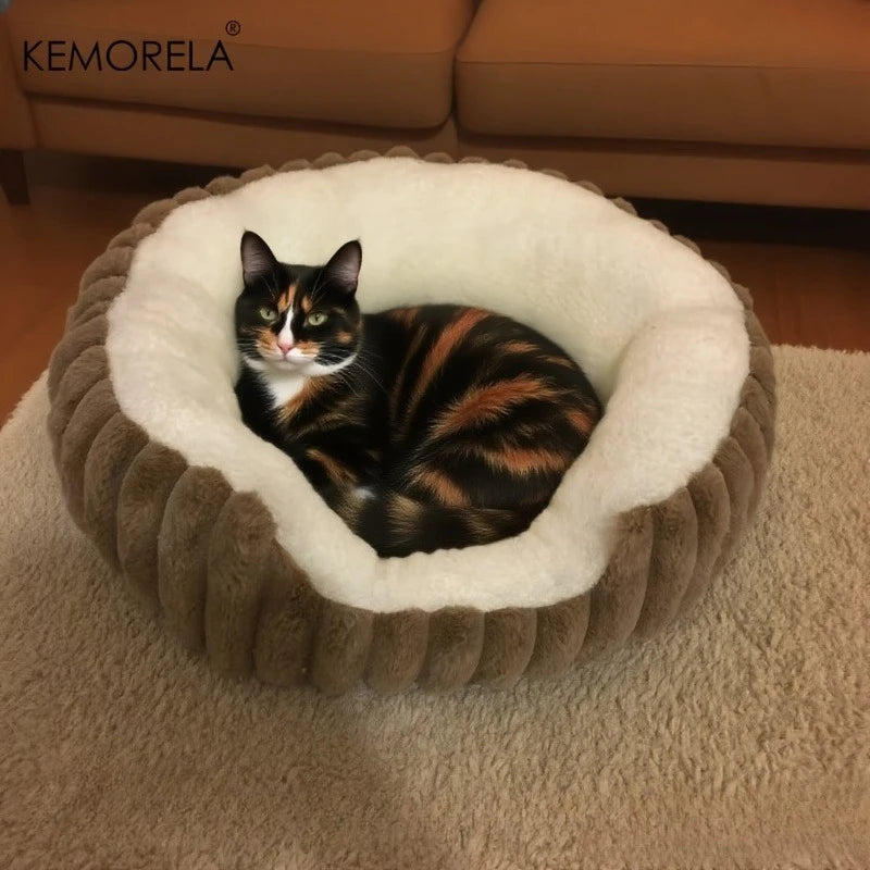 KEMORELA Jumbo Plush Cat Bed – Sofa with Backrest, Washable Plush Pet Bed Axl Brown L