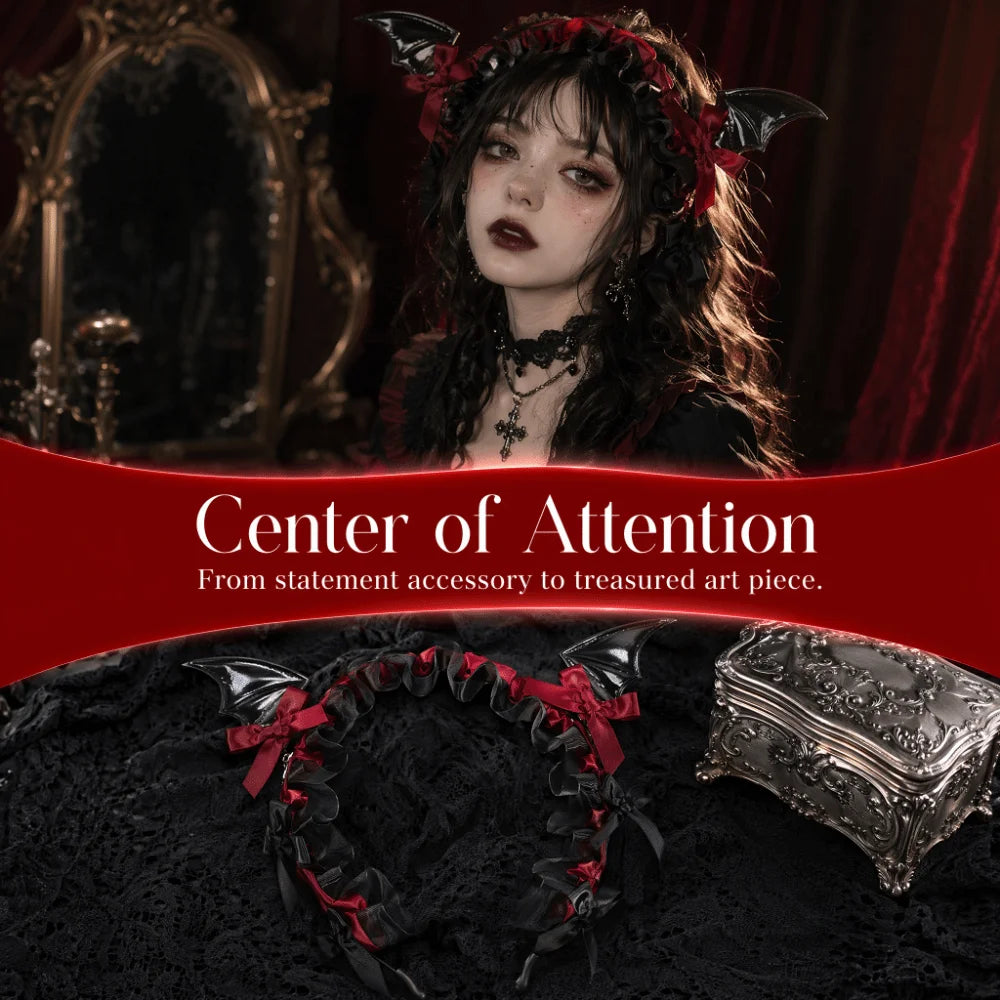 Gothic Bat Ruffle Lace Headband – Punk Bow Cosplay Hair Hoop Gothic Hair Headband Axl
