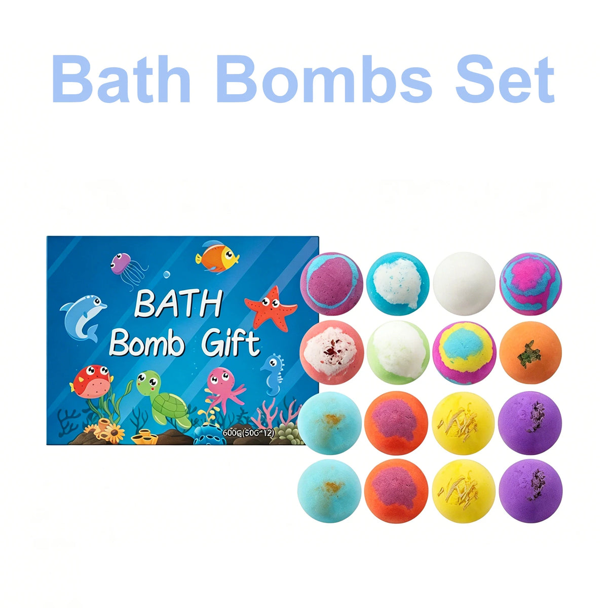 16-Pc Kids Bath Bombs Set with Hidden Ocean Toys | Gift Box Kids Bath Bomb Set Axl