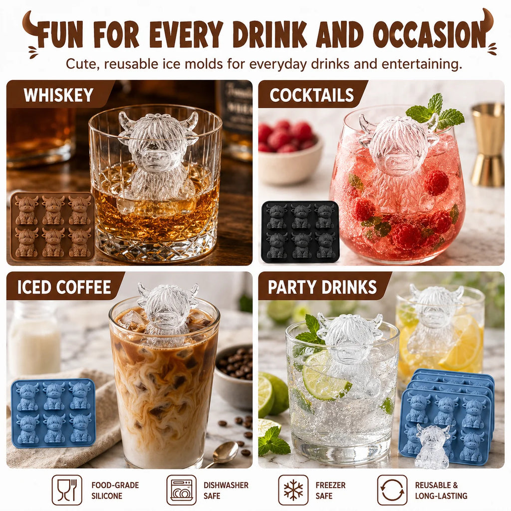 3D Highland Cow Silicone Ice Cube Tray – Yak Mold for Drinks Silicone Ice Cube Tray Axl