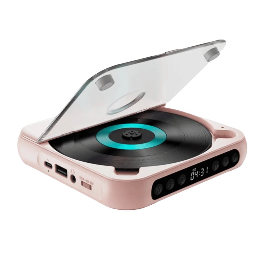 Portable Bluetooth CD Player – FM Radio, LED Display & A-B Repeat Portable CD Player Axl Pink