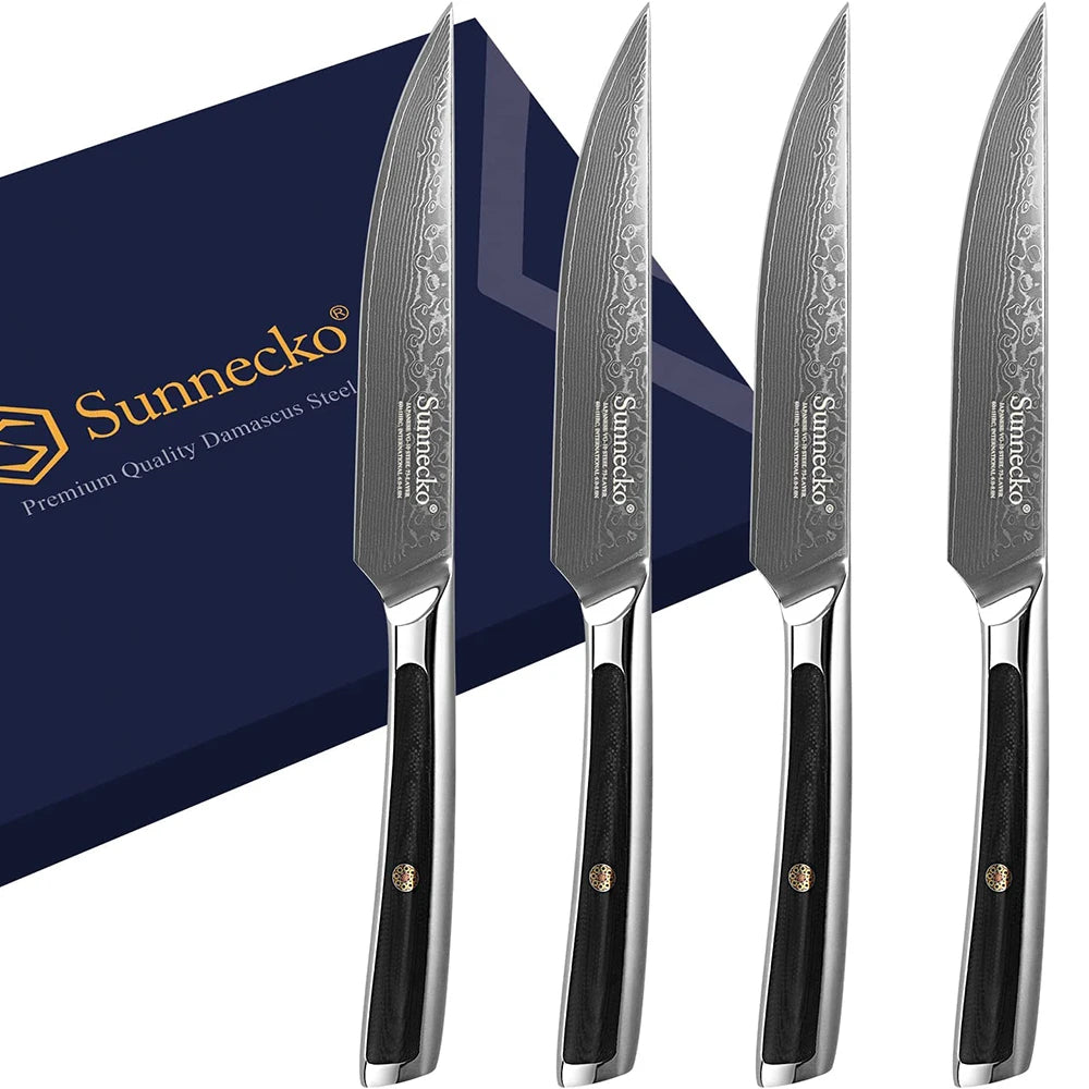 Sunnecko Damascus Steak Knives Set of 4 – VG10 G10 Handle Damascus Steak Knife Set Axl 4PCS Set China Mainland