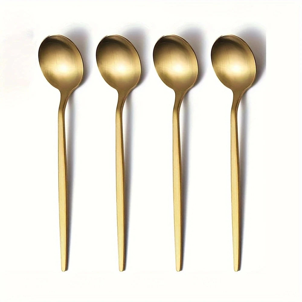 4-Piece Gold Stainless Steel Coffee & Dessert Spoon Set Dessert Spoon Set Axl 4pcs