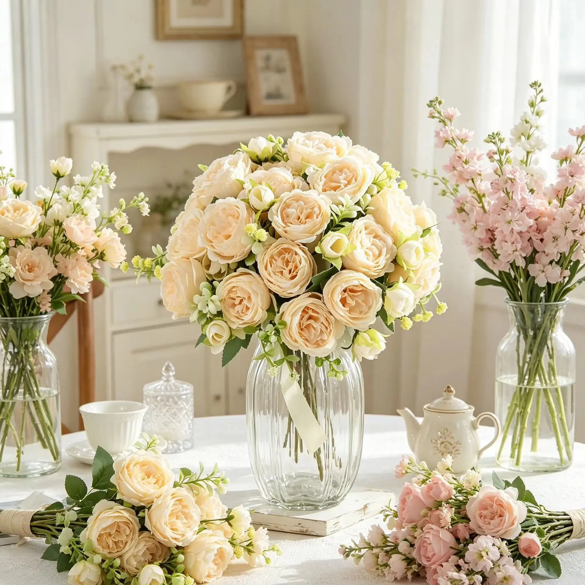Silk Peony Rose Bouquet – Artificial Flowers for Home & Wedding Artificial Flower Bouquet Axl