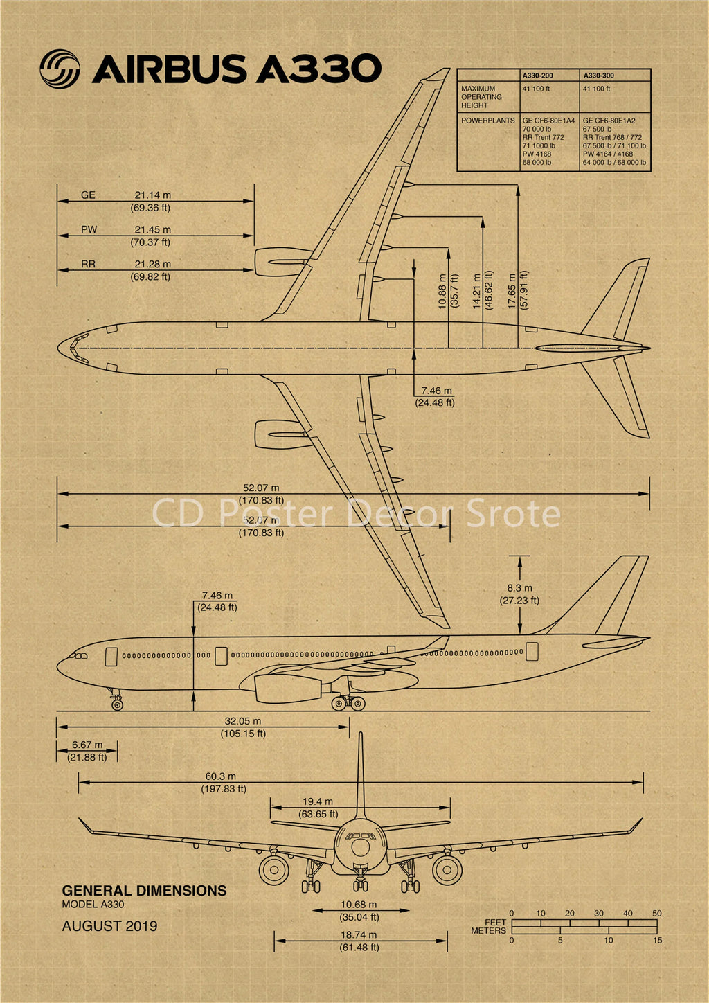 Aircraft Structure Vintage Poster – Boeing Diagram Kraft Paper Vintage Wall Poster Axl 9 A4
