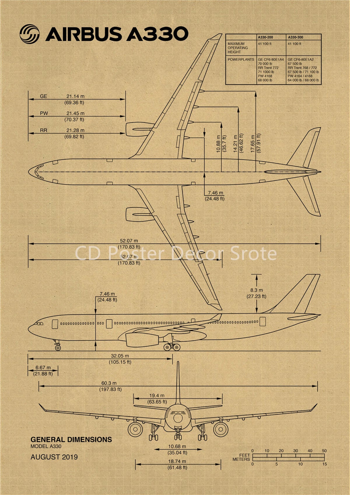 Aircraft Structure Vintage Poster – Boeing Diagram Kraft Paper Vintage Wall Poster Axl 9 A4