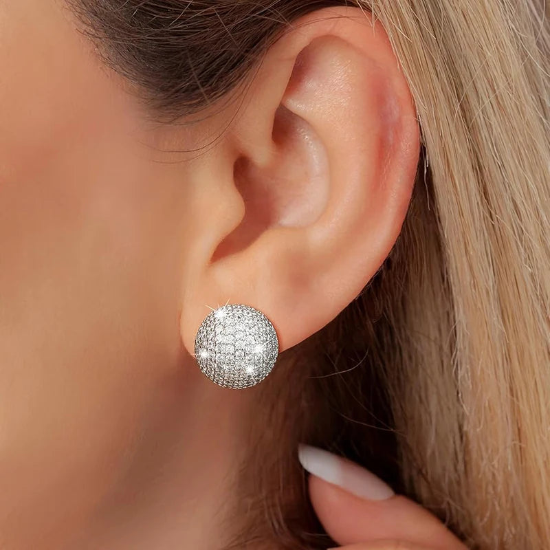 Huitan CZ Half Ball Stud Earrings | Dazzling Cubic Zirconia CZ Stud Earrings Axl