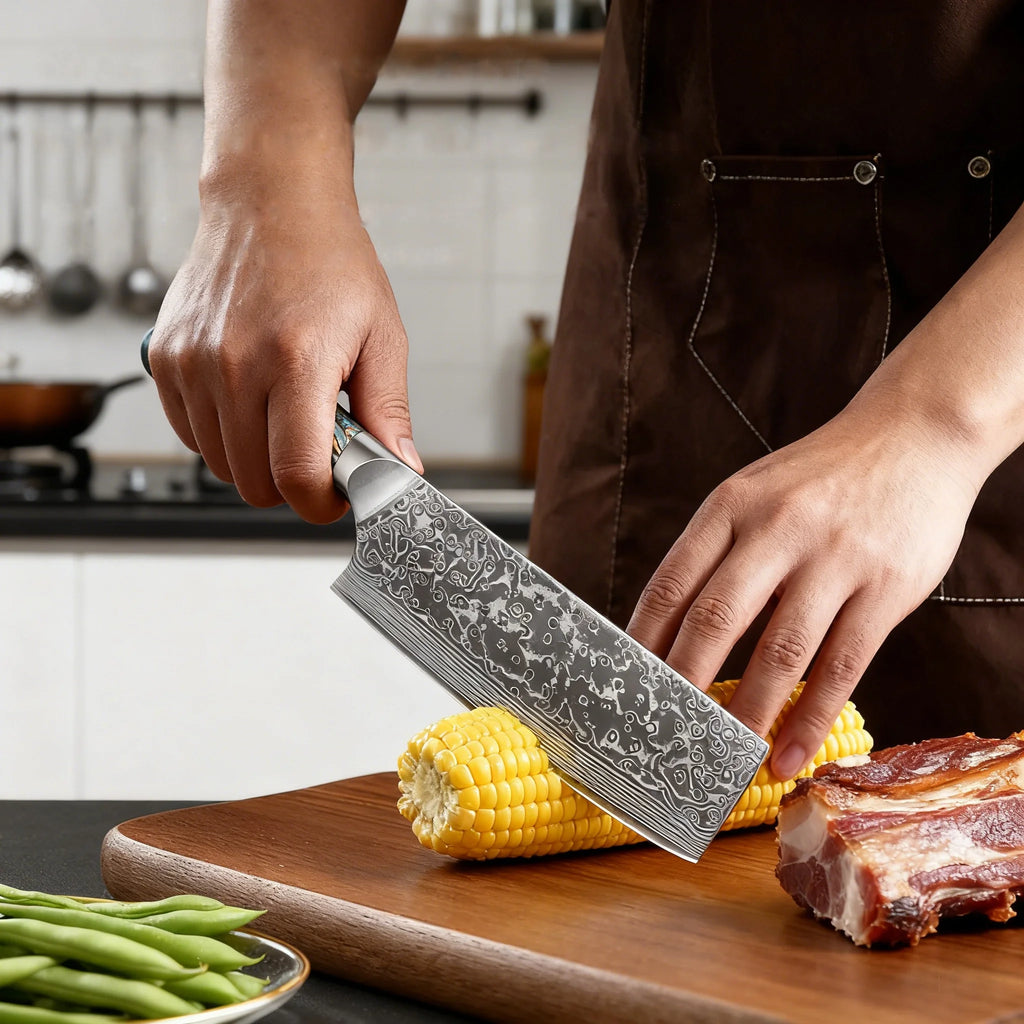 67-Layer Damascus Steel Nakiri Kitchen Knife – Sharp & Durable Damascus Kitchen Knife Axl